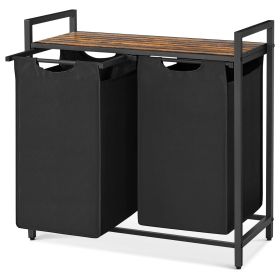 stoMetal Wood Industrial Modern Laundry Sorter Hamper Black/Brown
