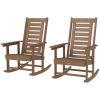 2 Pieces Outdoor Rocking Chairs, HDPE Patio Rockers with 28" High Back, Wide Armrests for Porch Backyard, Brown