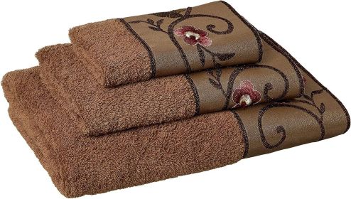 Floral Bathroom Towel Set - 3 Piece Bath, Hand, and Wash Towels - Modern Classic Contemporary Decor With Beautiful Unique Design - Stylish Flower Set