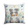 Blue Merle American Shepherd Coastal Sea Glass Throw Pillow Decorative Indoor Outdoor Accent Cushion for Couch, Bed or Patio, 14Hx14W