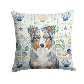 Blue Merle American Shepherd Coastal Sea Glass Throw Pillow Decorative Indoor Outdoor Accent Cushion for Couch, Bed or Patio, 14Hx14W