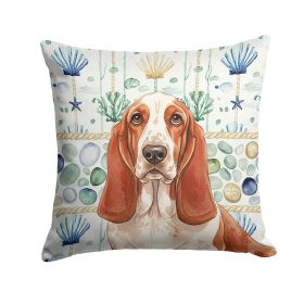 Red and White Basset Hound Coastal Sea Glass Throw Pillow Decorative Indoor Outdoor Accent Cushion for Couch, Bed or Patio, 18Hx18W