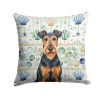 Airedale Terrier Coastal Sea Glass Throw Pillow Decorative Indoor Outdoor Accent Cushion for Couch, Bed or Patio, 14Hx14W