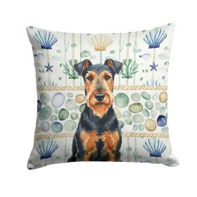 Airedale Terrier Coastal Sea Glass Throw Pillow Decorative Indoor Outdoor Accent Cushion for Couch, Bed or Patio, 14Hx14W