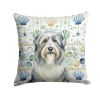 Bearded Collie Coastal Sea Glass Throw Pillow Decorative Indoor Outdoor Accent Cushion for Couch, Bed or Patio, 18Hx18W