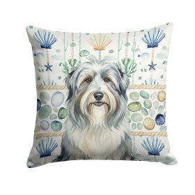 Bearded Collie Coastal Sea Glass Throw Pillow Decorative Indoor Outdoor Accent Cushion for Couch, Bed or Patio, 18Hx18W