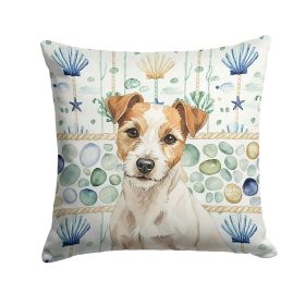 White with Tan Markings Russell Terrier Coastal Sea Glass Throw Pillow Decorative Indoor Outdoor Accent Cushion for Couch, Bed or Patio, 14Hx14W