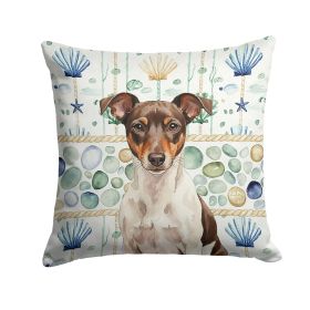 Chocolate and White Rat Terrier Coastal Sea Glass Throw Pillow Decorative Indoor Outdoor Accent Cushion for Couch, Bed or Patio, 14Hx14W