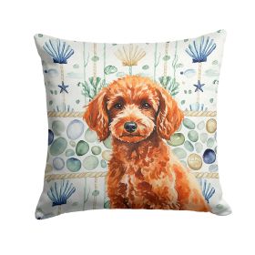 Toy Red Poodle Coastal Sea Glass Throw Pillow Decorative Indoor Outdoor Accent Cushion for Couch, Bed or Patio, 18Hx18W