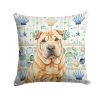 Red Shar Pei Coastal Sea Glass Throw Pillow Decorative Indoor Outdoor Accent Cushion for Couch, Bed or Patio, 18Hx18W