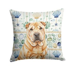 Red Shar Pei Coastal Sea Glass Throw Pillow Decorative Indoor Outdoor Accent Cushion for Couch, Bed or Patio, 18Hx18W