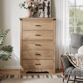 Farmhouse 5 Drawer Dresser for Bedroom, 31.4" Tall Dressers & Chest of Drawers, Rustic Wood Dresser with Metal Handle