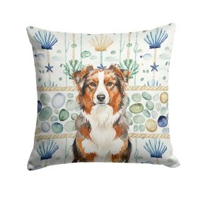 Red Merle Australian Shepherd Coastal Sea Glass Throw Pillow Decorative Indoor Outdoor Accent Cushion for Couch, Bed or Patio, 18Hx18W