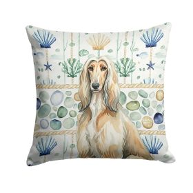 Afghan Hound Coastal Sea Glass Throw Pillow Decorative Indoor Outdoor Accent Cushion for Couch, Bed or Patio, 18Hx18W