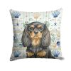 Black and Tan English Toy Spaniel Coastal Sea Glass Throw Pillow Decorative Indoor Outdoor Accent Cushion for Couch, Bed or Patio, 14Hx14W