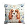 Blenheim English Toy Spaniel Coastal Sea Glass Throw Pillow Decorative Indoor Outdoor Accent Cushion for Couch, Bed or Patio, 14Hx14W