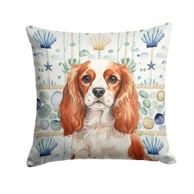 Blenheim English Toy Spaniel Coastal Sea Glass Throw Pillow Decorative Indoor Outdoor Accent Cushion for Couch, Bed or Patio, 14Hx14W