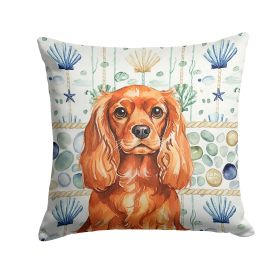 Ruby English Toy Spaniel Coastal Sea Glass Throw Pillow Decorative Indoor Outdoor Accent Cushion for Couch, Bed or Patio, 18Hx18W