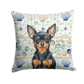 Black and Tan Russian Toy Coastal Sea Glass Throw Pillow Decorative Indoor Outdoor Accent Cushion for Couch, Bed or Patio, 18Hx18W