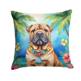 Shar Pei Luau Throw Pillow Machine Washable, Indoor Outdoor Decorative Pillow for Couch, Bed or Patio, 14Hx14W