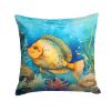 Flounder Throw Pillow Machine Washable, Indoor Outdoor Decorative Pillow for Couch, Bed or Patio, 14Hx14W
