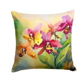 Orchids in Watercolor Throw Pillow Machine Washable, Indoor Outdoor Decorative Pillow for Couch, Bed or Patio, 14Hx14W