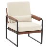 Single Iron Frame Chair Soft Cover Beige Brown Honeycomb Leather Armrest Frame Indoor Leisure Chair