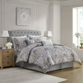 6 Piece Cotton Comforter Set Grey Queen