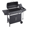 6 Burner BBQ Propane Gas Grill with Side Burner 59000 BTU Output Stainless Steel Barbecue Grill with Enamel-Coated Grates and Side Tables for Outdoor