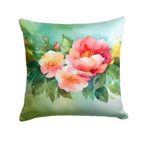 Georgia Cherokee Rose in Watercolor Throw Pillow Machine Washable, Indoor Outdoor Decorative Pillow for Couch, Bed or Patio, 18Hx18W