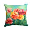 Ohio Scarlet Carnations in Watercolor Throw Pillow Machine Washable, Indoor Outdoor Decorative Pillow for Couch, Bed or Patio, 18Hx18W