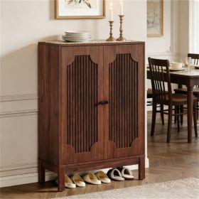 5-Story Walnut Wooden Shoe Rack with Lamina Doors Space-Saving for Hall And Living Room
