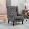 Button-Tufted Accent Chair Dark Gray with Round Armrests & Wood Legs for Living Room