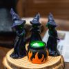 4 PCS Halloween Miniature Witches Cauldron Figurine Table Decoration, Resin Scary Witches Lighted up Cauldron