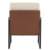 Single Iron Frame Chair Soft Cover Beige Brown Honeycomb Leather Armrest Frame Indoor Leisure Chair