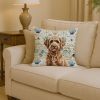 Chocolate Labradoodle Coastal Sea Glass Throw Pillow Decorative Indoor Outdoor Accent Cushion for Couch, Bed or Patio, 14Hx14W