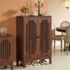5-Story Walnut Wooden Shoe Rack with Lamina Doors Space-Saving for Hall And Living Room