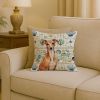 Red Italian Greyhound Coastal Sea Glass Throw Pillow Decorative Indoor Outdoor Accent Cushion for Couch, Bed or Patio, 18Hx18W