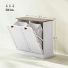 Dual Tilt out Laundry Hamper Cabinet with 2 Removable Basket, Modern Bathroom Storage Cabinet with Shaker Doors and Handles, White