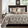 6 Piece Jacquard Quilt Set with Throw Pillows Black King/Cal King