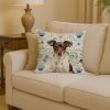 Chocolate and White Rat Terrier Coastal Sea Glass Throw Pillow Decorative Indoor Outdoor Accent Cushion for Couch, Bed or Patio, 14Hx14W