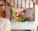 Orchids in Watercolor Throw Pillow Machine Washable, Indoor Outdoor Decorative Pillow for Couch, Bed or Patio, 14Hx14W