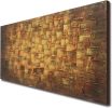 Textured Abstract Squares Canvas Wall Art Hand Painted Modern Golden Yellow Oil Painting Picture for Home Decoration Ready to Hang 40x20inch