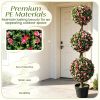 Set of 2 43.5-Inch Artificial Triple Ball Rose Topiary Trees with Realistic Blooming Petals And Greenery Decorative Faux Plants