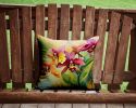 Orchids in Watercolor Throw Pillow Machine Washable, Indoor Outdoor Decorative Pillow for Couch, Bed or Patio, 14Hx14W