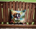 Saint Bernard Luau Throw Pillow Machine Washable, Indoor Outdoor Decorative Pillow for Couch, Bed or Patio, 14Hx14W