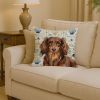 Longhaired Chocolate and Tan Dachshund Coastal Sea Glass Throw Pillow Decorative Indoor Outdoor Accent Cushion for Couch, Bed or Patio, 14Hx14W