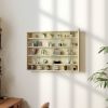 5-Tier Display Cabinet, Wall-Mounted Display Case with 2 Glass Doors and Adjustable Shelves, Oak