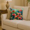 Ohio Scarlet Carnations in Watercolor Throw Pillow Machine Washable, Indoor Outdoor Decorative Pillow for Couch, Bed or Patio, 14Hx14W