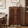 5-Story Walnut Wooden Shoe Rack with Lamina Doors Space-Saving for Hall And Living Room